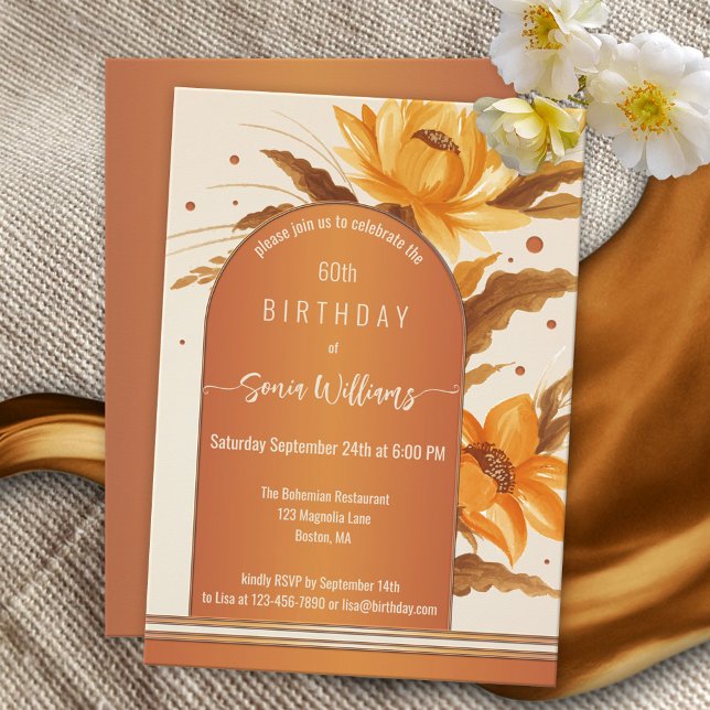 Terra Cotta Bohemian Watercolor Floral Birthday Invitation (Creator Uploaded)