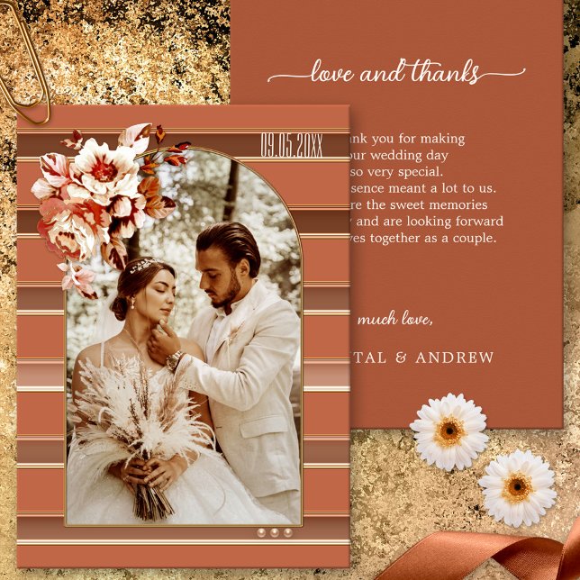Terra Cotta Boho Wedding Photo Thank You Card (Creator Uploaded)