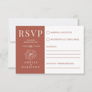 Terra Cotta Burnt Orange Floral Elegant Wedding RSVP Card