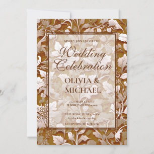 Terra cotta Burnt Orange Modern botanical Wedding Invitation