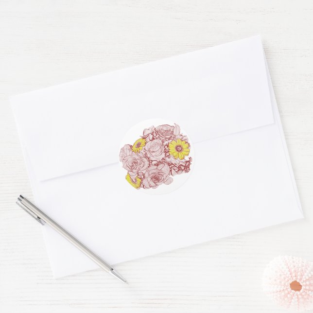 Terra  Cotta Edged Bouquet Classic Round Sticker (Envelope)