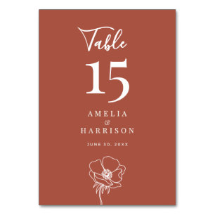 Terra Cotta Floral Wedding Small Table Number