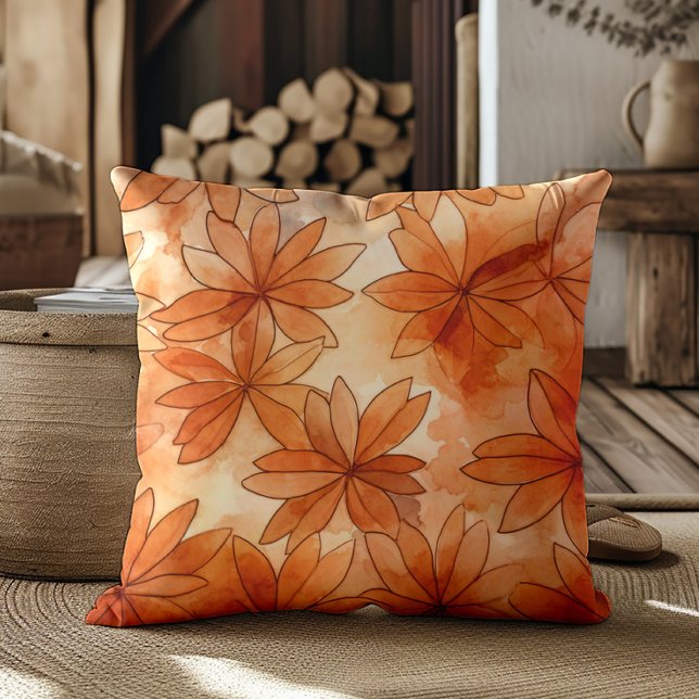 Terra Cotta Flowers Warm Earth Tones  Cushion (Burnt orange and neutral cream-colored decorator pillow)