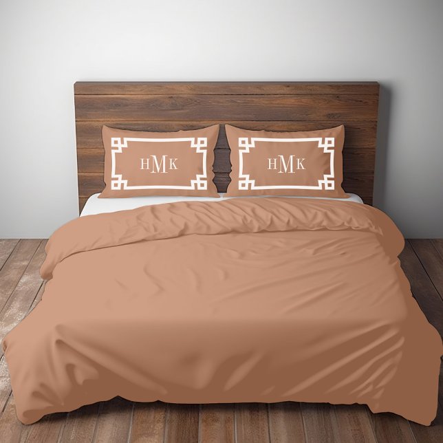 Terra Cotta Greek Key Monogram Pair of Standard Pillowcase (Creator Uploaded)