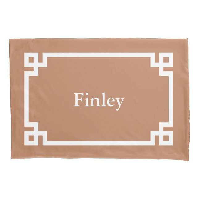Terra Cotta Greek Key Monogram Standard Pillowcase (Front)