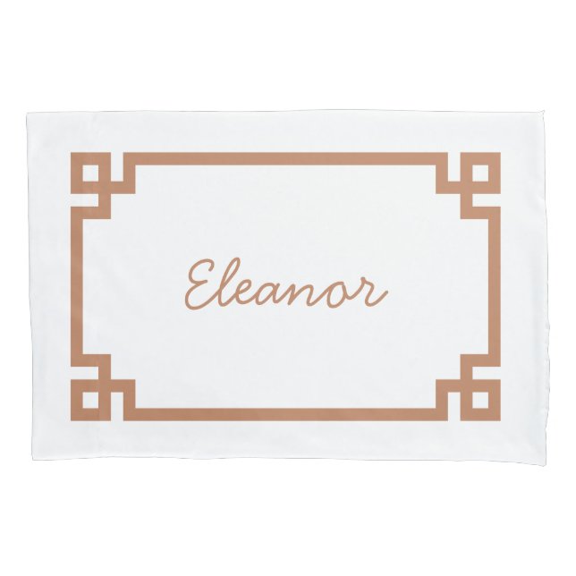 Terra Cotta Greek Key Monogram Standard Pillowcase (Front)