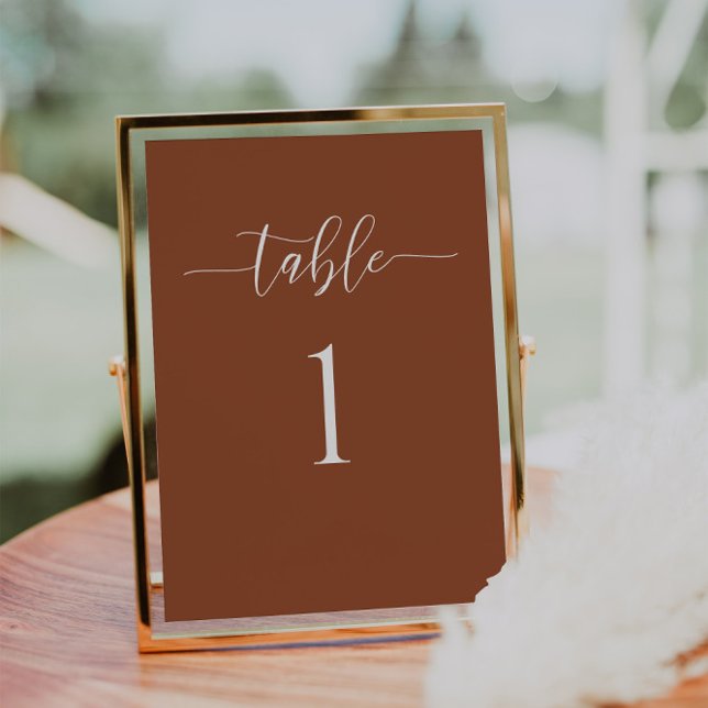 Terra Cotta Minimalist Wedding Table Number Card (Creator Uploaded)