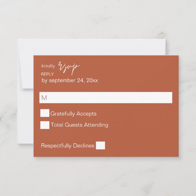 Terra Cotta MOD Calligraphy no Meal RSVP Card (Front)