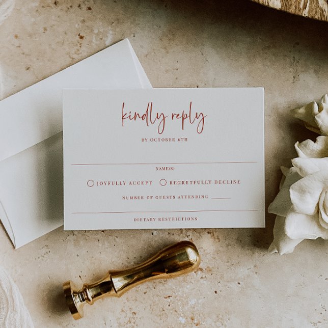 Terra Cotta Modern Minimalist Wedding RSVP Card (Creator Uploaded)