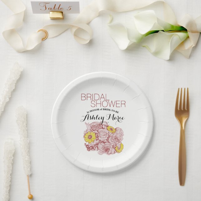 Terra  Cotta Outlined Bouquet Custom Paper Plate (Wedding)