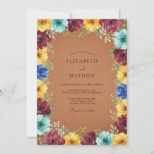 Terra Cotta Peony Wedding Invitation