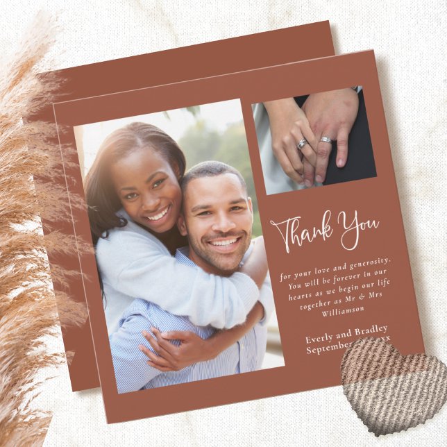 Terra Cotta Photo Simple Wedding Thank You Card (Creator Uploaded)