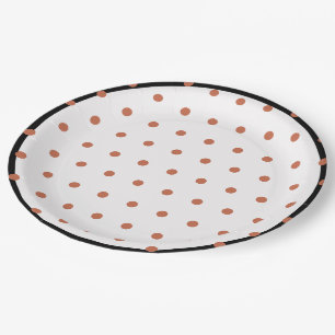 Terra Cotta Polka Dots Black Trim Paper Plate