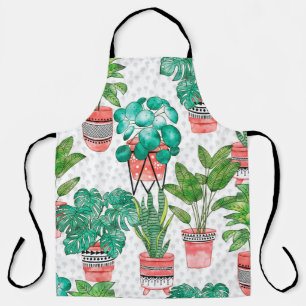 Terra cotta Pots Watercolor House Plants Seamless  Apron