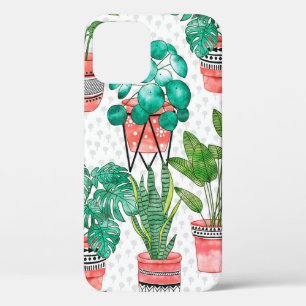 Terra cotta Pots Watercolor House Plants Seamless  iPhone 12 Case