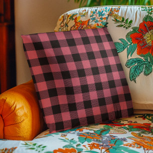Terra Cotta Red and Black Chevron Buffalo Plaid Cushion