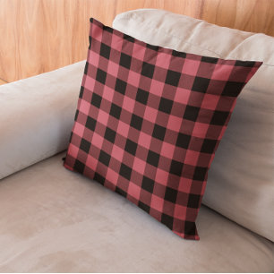 Terra Cotta Red and Black Chevron Buffalo Plaid Cushion