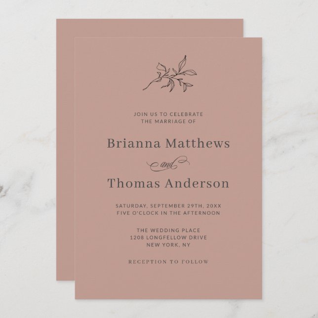 Terra Cotta Simple Elegant Fall Wedding Invitation (Front/Back)