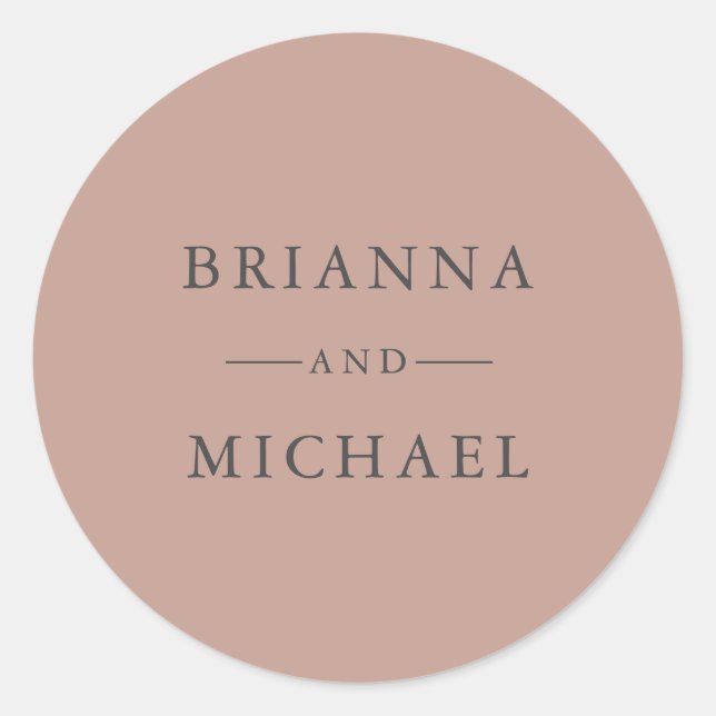 Terra-Cotta Simple Elegant Wedding Bride and Groom Classic Round Sticker (Front)