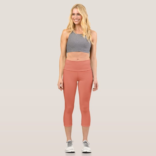 Terra Cotta Solid Plain Colour Capri Leggings (Front)