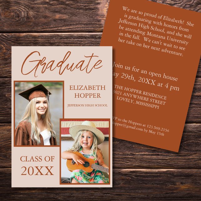 Terra Cotta Then and Now Photo Graduation Invitation (Creator Uploaded)