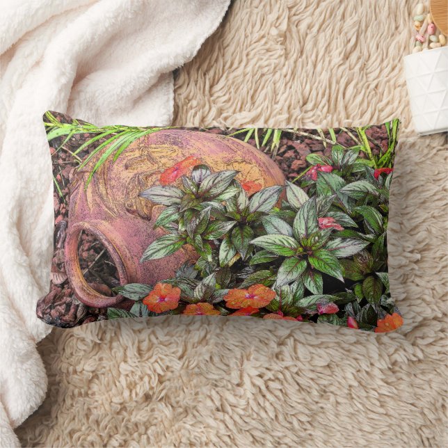 "TERRA COTTA VASE ON ITS SIDE IN GARDEN" LUMBAR CUSHION (Blanket)