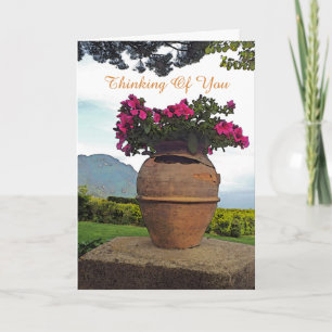 Terra Cotta Vase With Pink Flowers/Thinking Of You Card