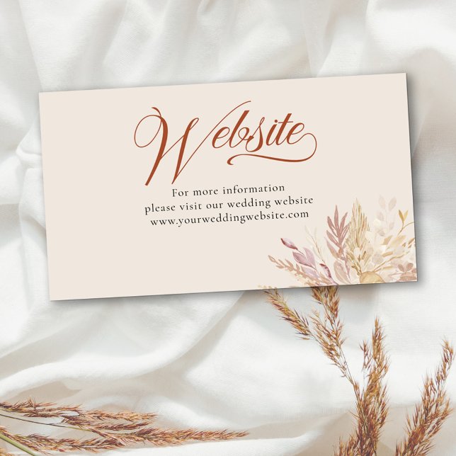Terraccotta Cream Botanical Wedding Website Enclosure Card (Wedding website enclosure card with elegant calligraphy in burnt orange and cream)