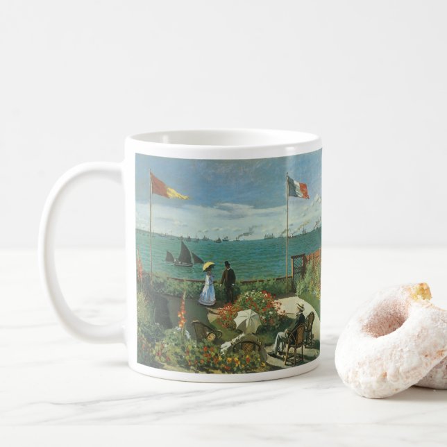 Terrace at the Seaside by Claude Monet Coffee Mug (With Donut)