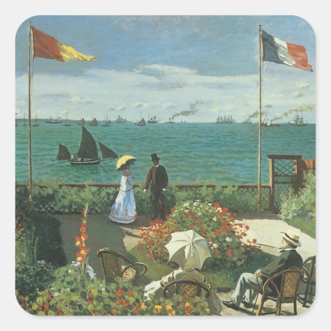 Terrace at the Seaside by Claude Monet Square Sticker (Front)