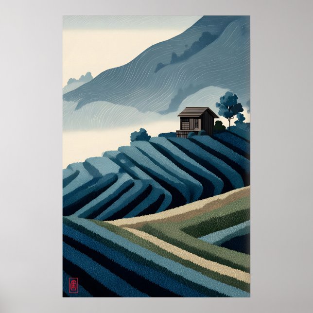 Terraced Fields Print Calm Landscape with Cabin (Front)