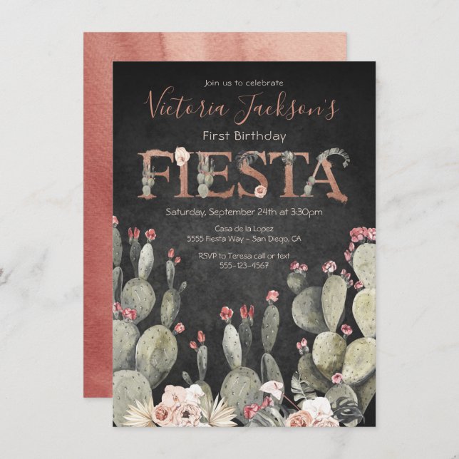 Terracota and Cactus Birthday Fiesta Party Invitation (Front/Back)