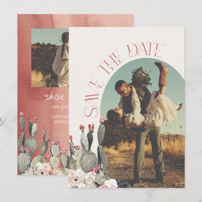 Terracota and Cactus Save the Date Photo Invitation (Front/Back)