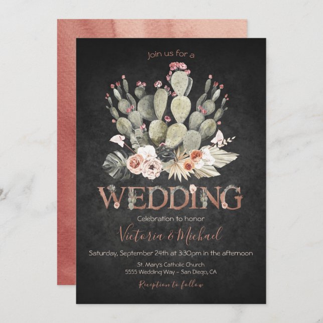 Terracota and Cactus Wedding Fiesta invitations (Front/Back)