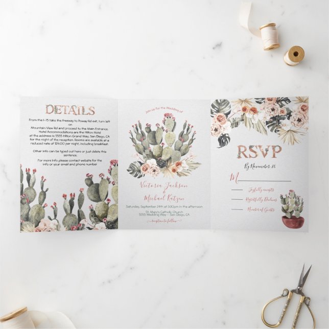 Terracota and Cactus Wedding Tri-Fold Invitation (Inside)