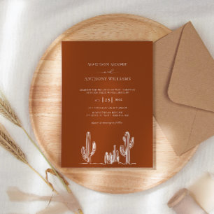 Terracota Cactus Line Art Desert Wedding Invitation