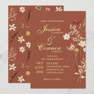 Terracota Colourful Wildflowers boho Wedding Invitation