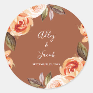 Terracott Fall Boho Floral Wedding Favour Classic Round Sticker