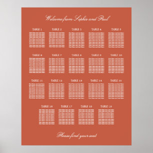 Terracotta 19 Table Wedding Seating Chart Poster