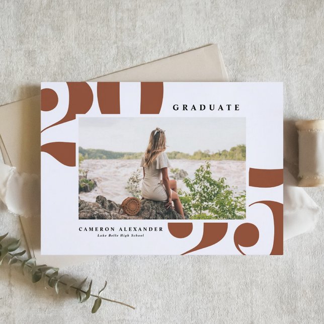 Terracotta 2025 Bold Typography Photo Graduation Announcement (Customizable photo graduation announcement featuring 2025 in bold typography. )
