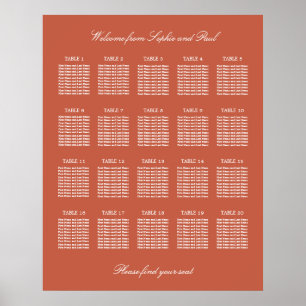 Terracotta 20 Table Wedding Seating Chart Poster