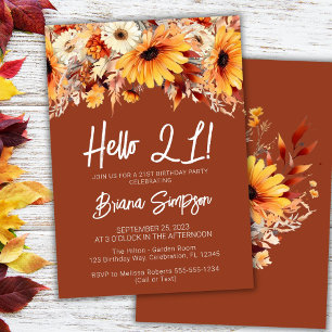 Terracotta 21st Birthday Fall Floral  Invitation