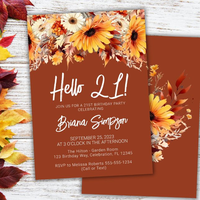 Terracotta 21st Birthday Fall Floral  Invitation (Creator Uploaded)