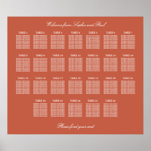 Terracotta 26 Table Wedding Seating Chart Poster