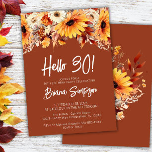 Terracotta 30th Birthday Fall Floral Invitation