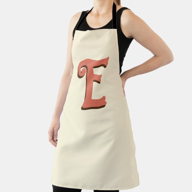 Terracotta 3D Modern Initial Letter | Ivory Cream  Apron (Insitu)