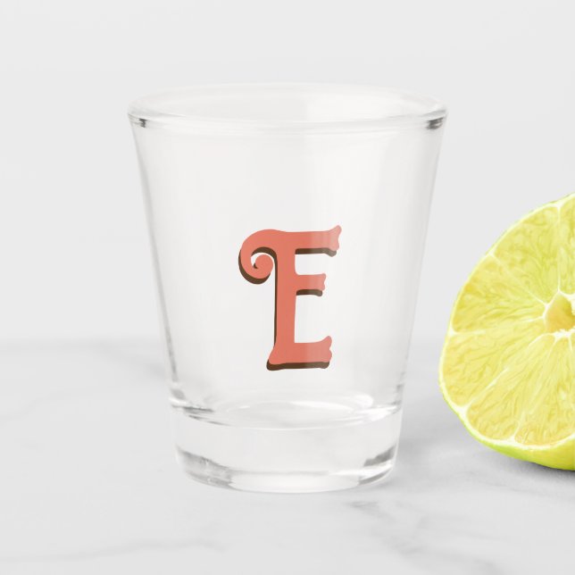 Terracotta 3D Modern Initial Letter | Ivory Cream  Shot Glass (Front)