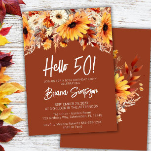 Terracotta 50th Birthday Fall Floral Invitation