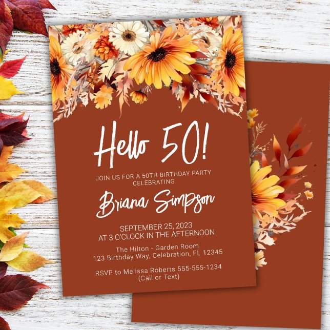 Terracotta 50th Birthday Fall Floral Invitation (Creator Uploaded)