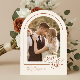 Terracotta 5 Photo Script Wedding Save the Date Invitation